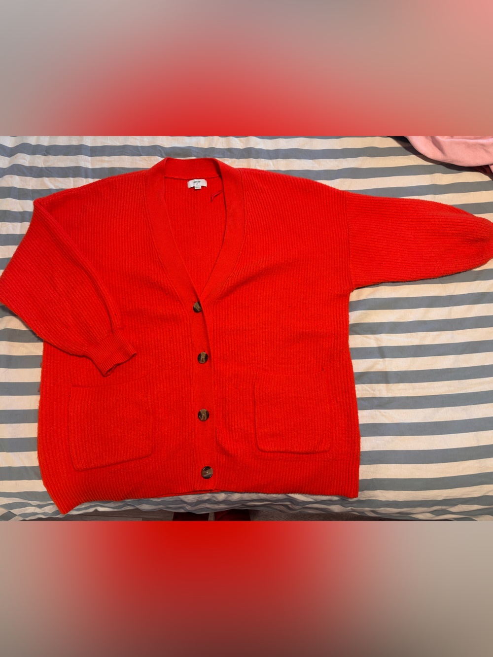 Aerie Orange Ribbed Cardigan - L